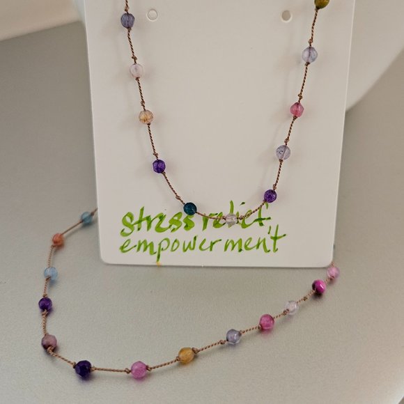 NWT Multi Color Tourmaline Hand Knotted Silk Cord Necklace 14kGF Clasp - Picture 2 of 7